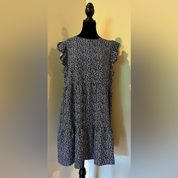 SHEIN Navy Floral Ruffle Dress - Picture 1 of 7